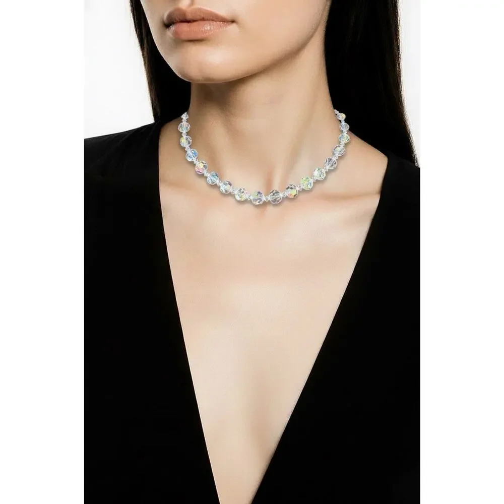 Vtg Crystal Necklace Aurora Borealis‎ Adjustable 3 1/4” Beads 16” Collectible